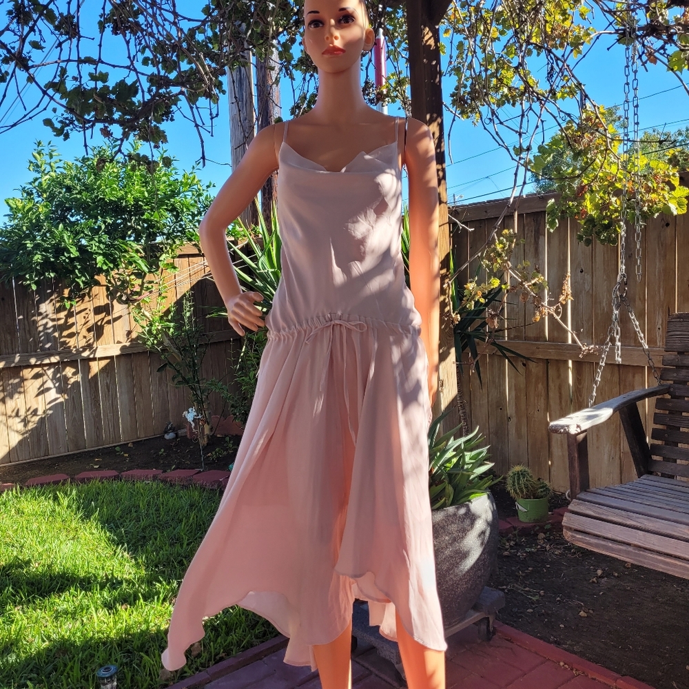 Here Comes The Sun Elegant Hi Low Pink Sleeveless Satin Midi Dress Size X-Small